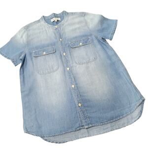 Madewell Linen Cotton Blend Button Front Chambray Denim Shirt Size Small
